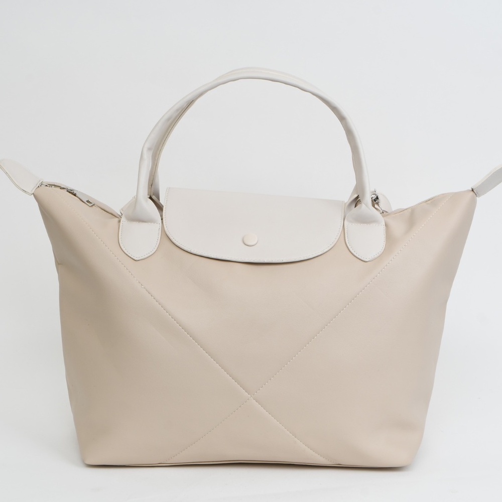 Vegan Leather Cream‎ Weekend Tote w/ Removable Strap